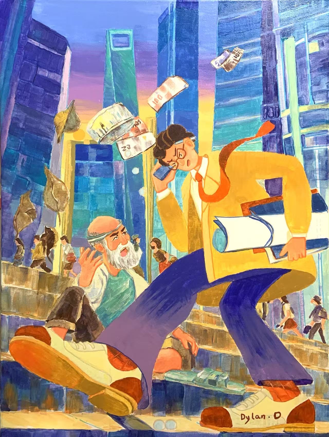 Street Corner — gouache painting by Dylan Duan